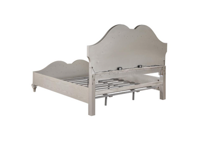 Evangeline Tufted Upholstered Platform Eastern King Bed Ivory and Silver Oak