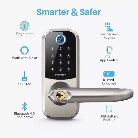 SMONET H1-BF Smart Lock With Handle & G2 Gateway Remote