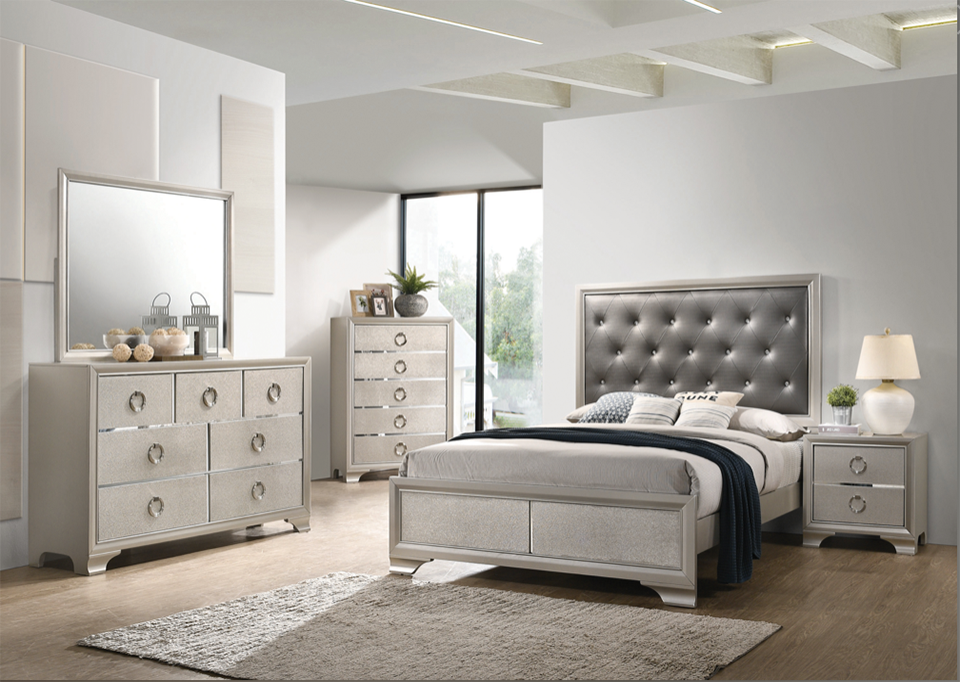 Salford Queen Panel Bed Metallic Sterling And Charcoal Grey.