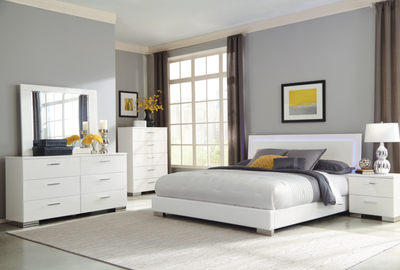 Felicity Queen Panel Bed Glossy White. 4 PC SET