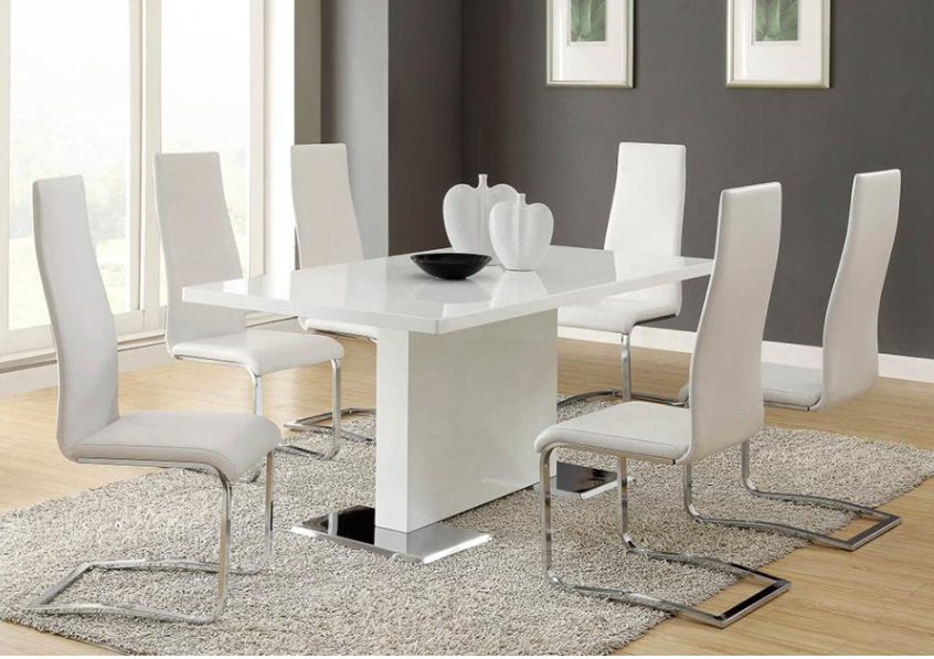 Anges T-Shaped Pedestal Dining Table Glossy White