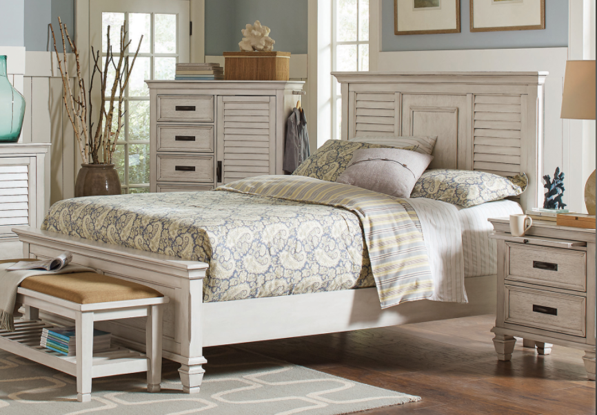 Franco Queen Panel Bed Antique White.