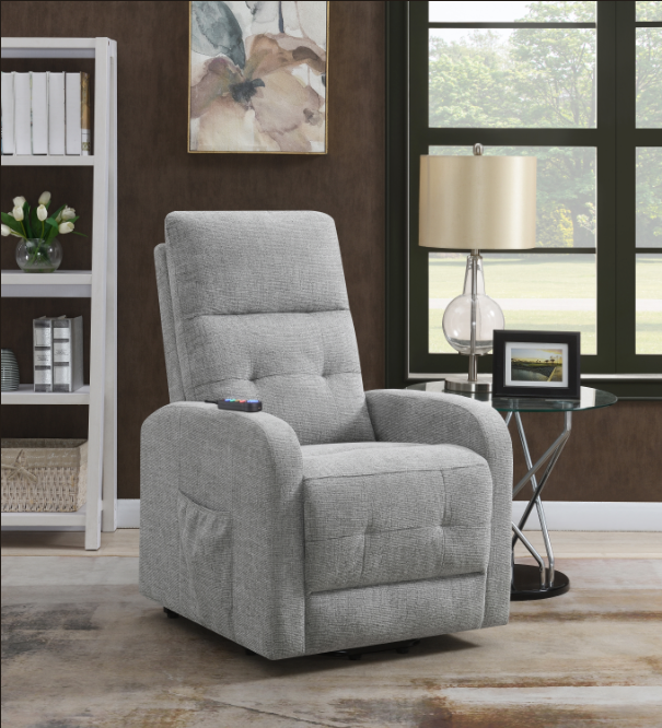 Tufted Upholstered Power Lift Recliner Grey