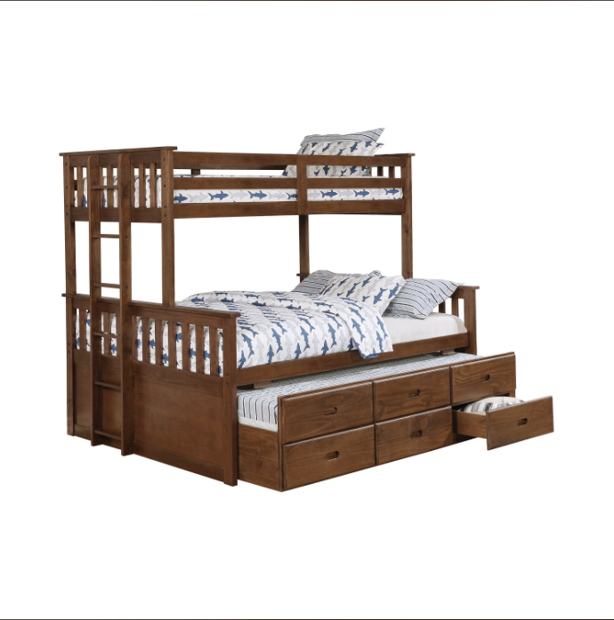 Atkin Twin Extra Long Over Queen 3-Drawer Bunk Bed Weathered Walnut