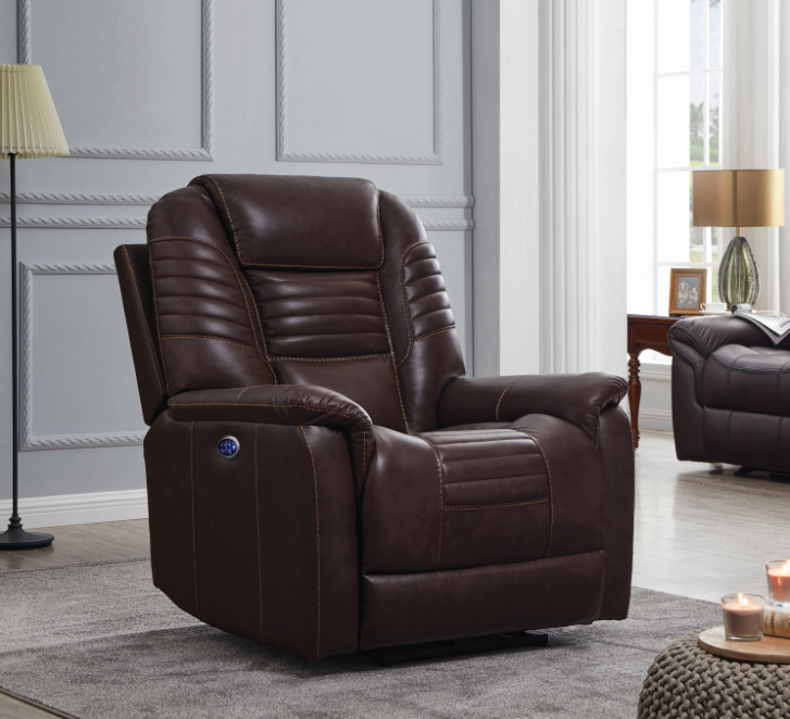 Upholstered Power^3 Recliner With Power Headrest Brown