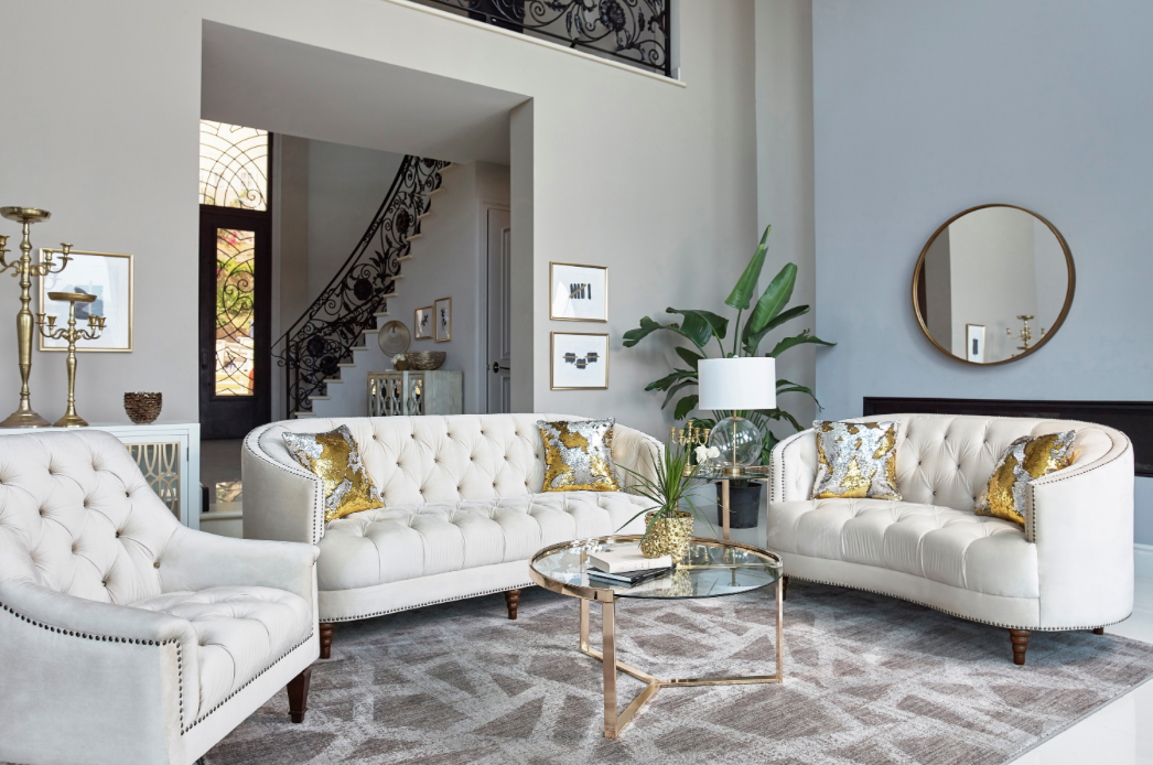 Avonlea 3-Piece Upholstered Sloped Arm Living Room Set Off White
