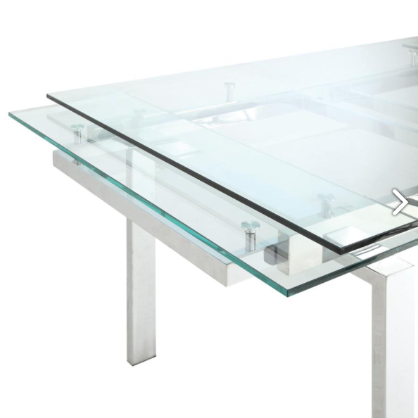 Wexford Glass Top Dining Table With Extension Leaves Chrome