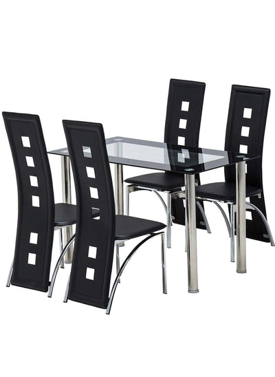 Glass Dining Table Set 4 Chairs Room Kitchen Breakfast Furniture. 5 PC Set