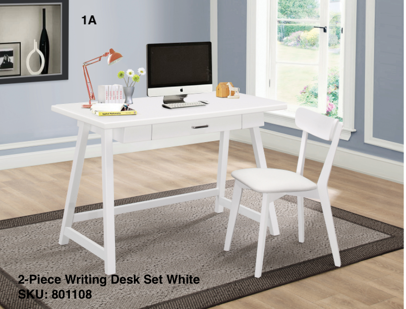 Writing Desk Set White. 2-Drawer