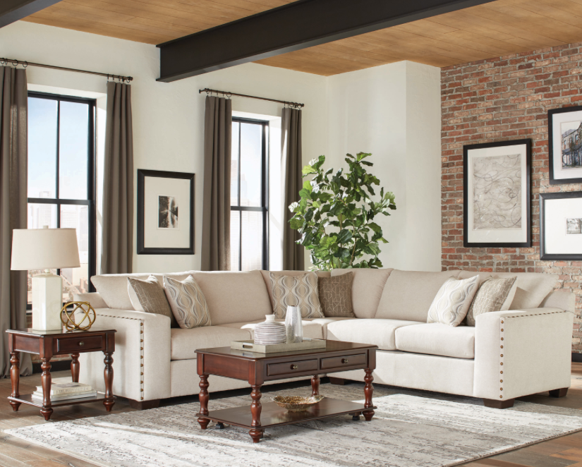 Aria L-Shaped Sectional With Nailhead Oatmeal