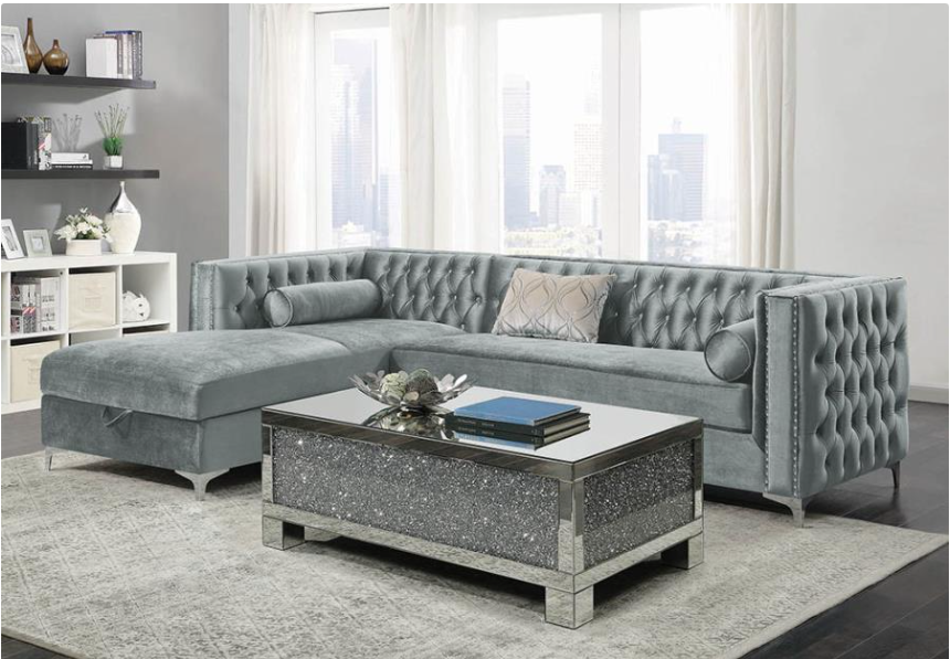 Bellaire Button-Tufted Upholstered Sectional Silver