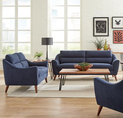 Gano Sloped Arm Living Room Set Navy Blue