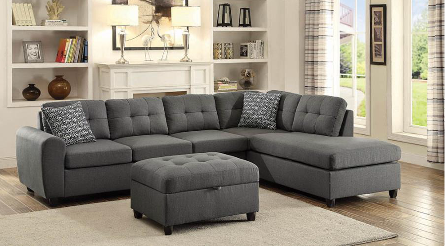 Stonenesse Tufted Sectional and ottoman Grey  2 PC SET