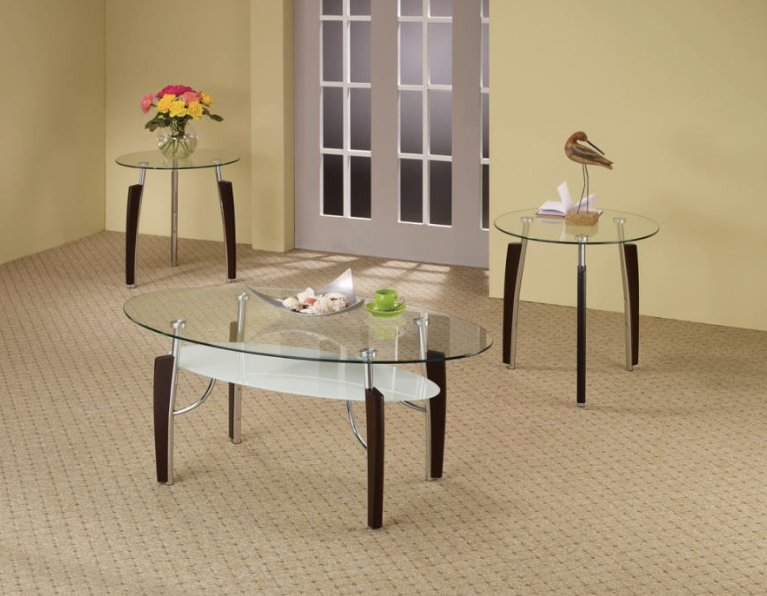 Occasional Table Set Cappuccino And Chrome. 3-Piece