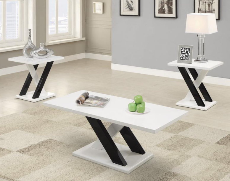 Occasional Table Set White And Black *3-Piece X-Leg