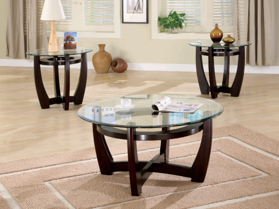 Round Occasional Table Set Cappuccino. 3-Piece