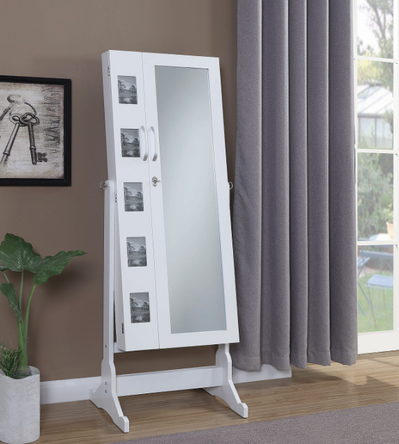 Jewelry Cheval Mirror With Picture Frames White