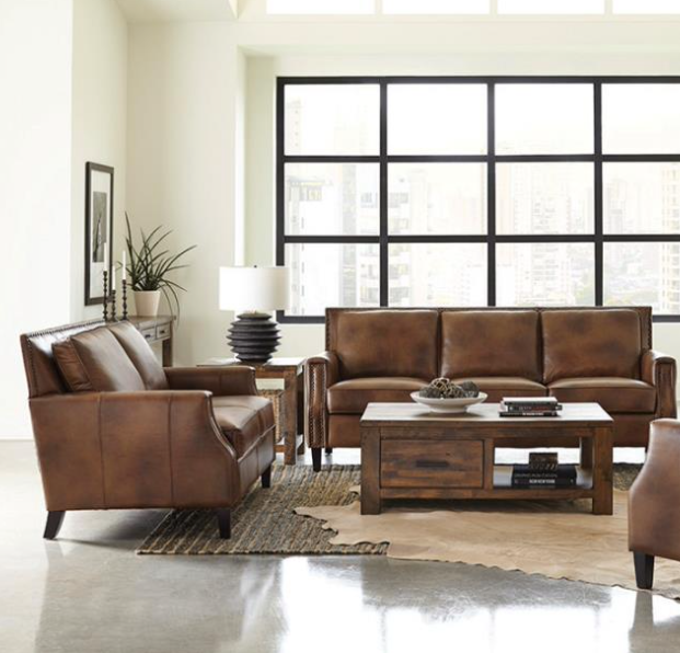 Leaton 3-Piece Recessed Arms Living Room Set Brown Sugar