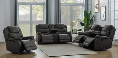 Wyatt Upholstered Motion 3 PC SET With Drop-Down Table Grey