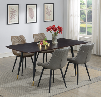 Bellance Dining Room  Set With Metal Legs Walnut And Black, Chair Grey.