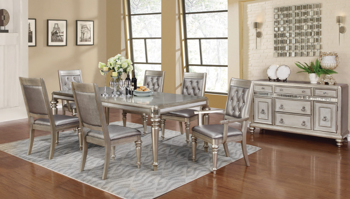 Danette Rectangular Dining Room Set  With Leaf Metallic Platinum. 7 PC SET