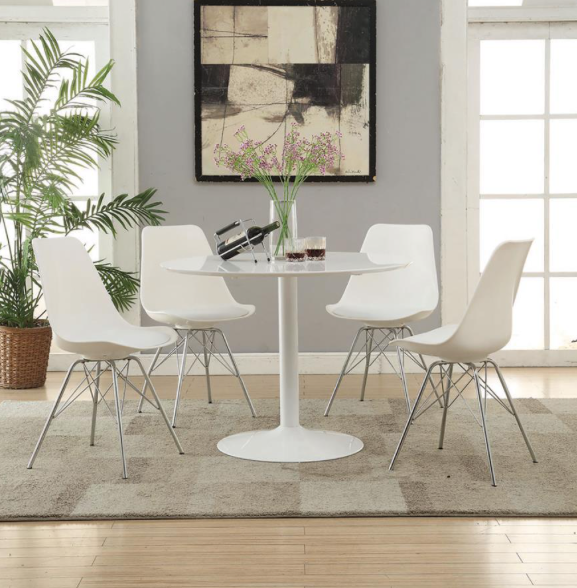 Lowry Round Dining Room Set White and Black Chairs.  5 PC SET