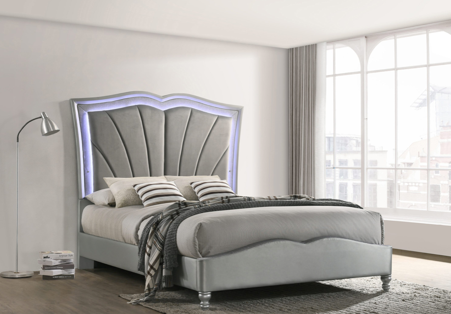 Bowfield Queen Upholstered Bed With LED Lighting Grey