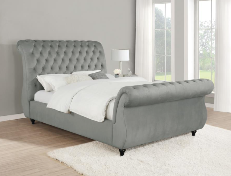 Chelles Queen Upholstered Sleigh Bed Grey
