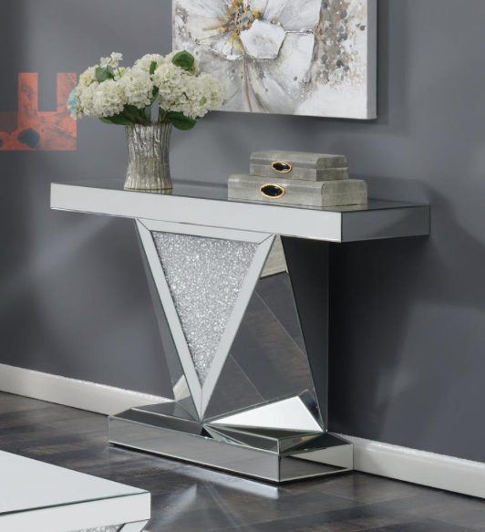 Square Coffee Table With Triangle Detailing Silver And Clear Mirror