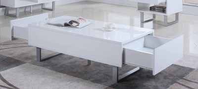 Coffee Table High Glossy White 2-Drawer