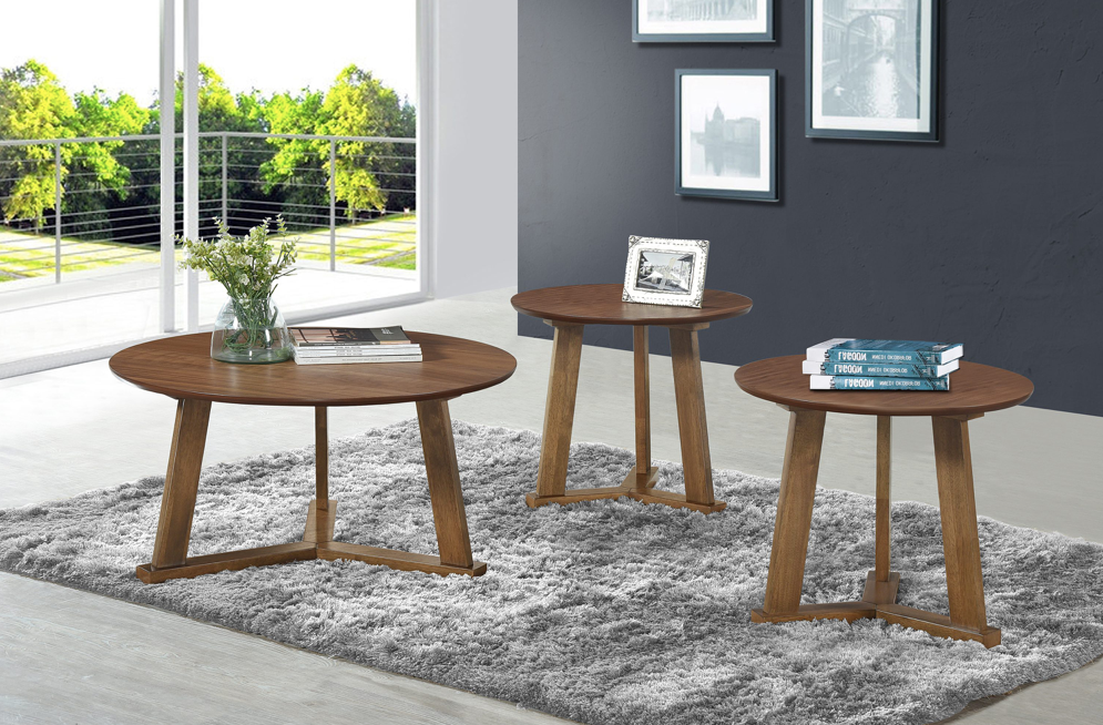 Round Occasional Table Set Natural Walnut. 3-Piece