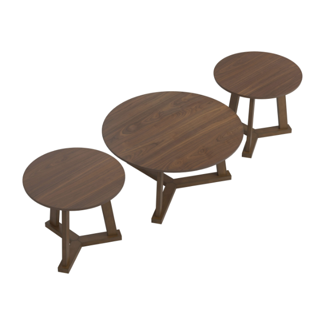 Round Occasional Table Set Natural Walnut. 3-Piece