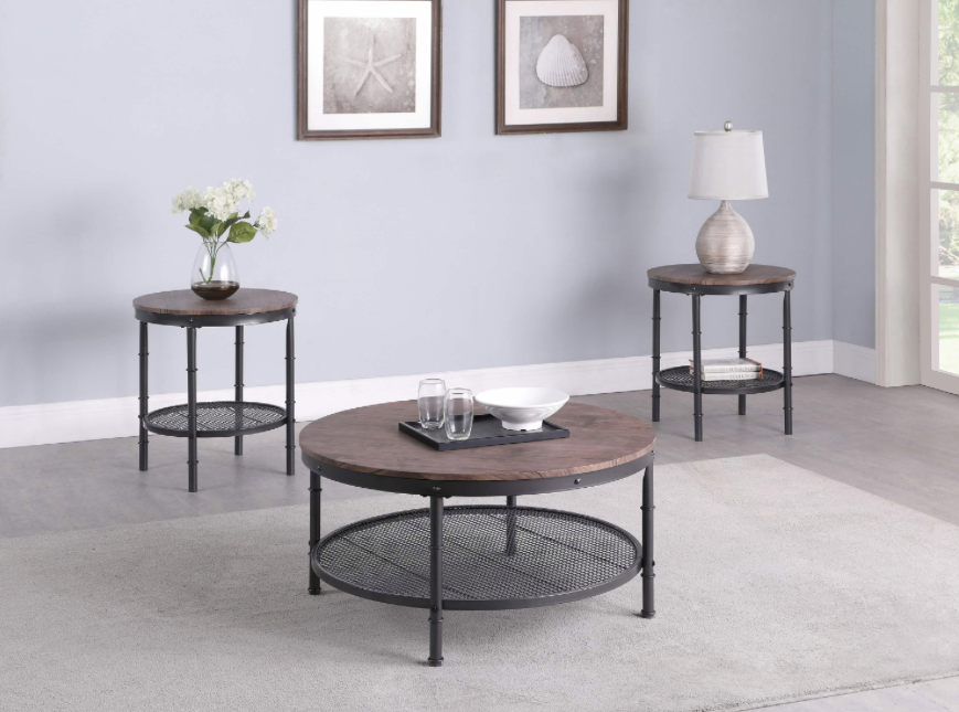 Round Occasional Set Weathered Brown And Black. 3-Piece