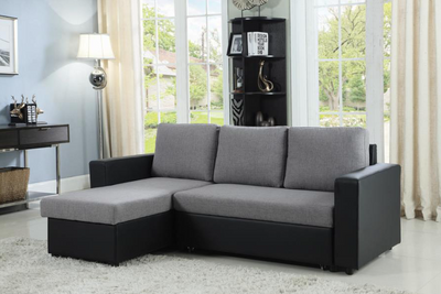 Everly Reversible Sleeper Sectional Grey And Black 2 PC
