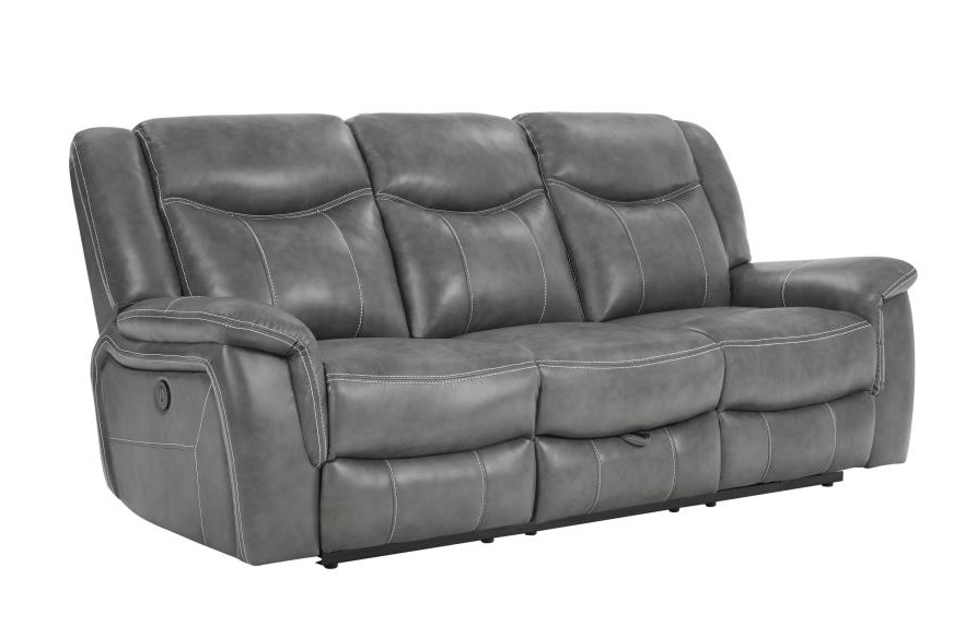 Conrad Upholstered Power Sofa With Drop-Down Table Grey