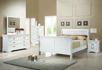 Louis Philippe Queen Sleigh Panel Bed White