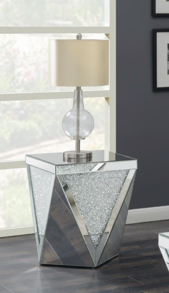 Square Coffee Table With Triangle Detailing Silver And Clear Mirror