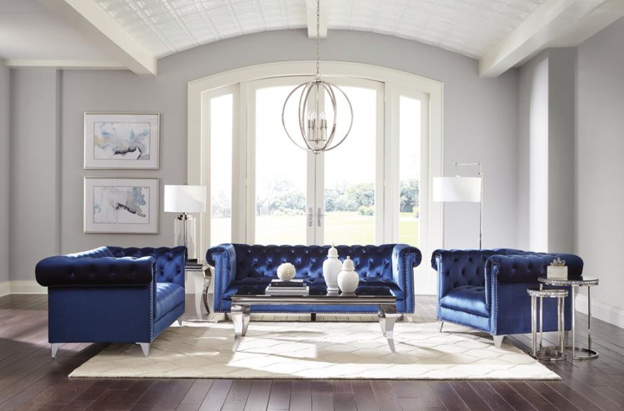 Bleker 2-Piece Tuxedo Arm Living Room Set Blue