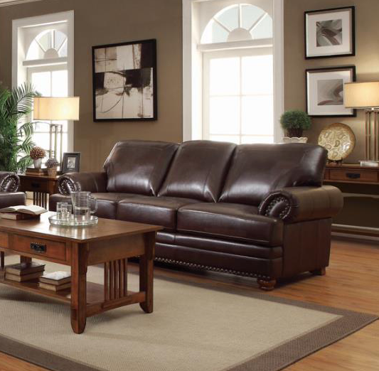 Colton Rolled Arm Upholstered Sofa Brown