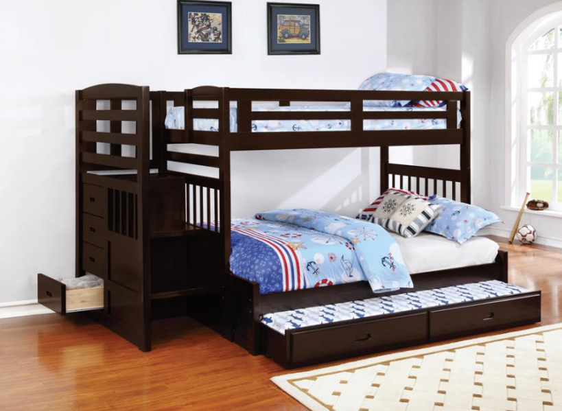 Dublin 4-Storage Twin Over Twin Bunk Bed With Staircase Cappuccino