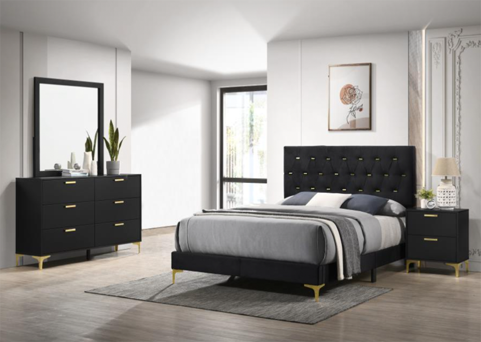 Kendall Tufted Panel Queen Bed Black And Gold