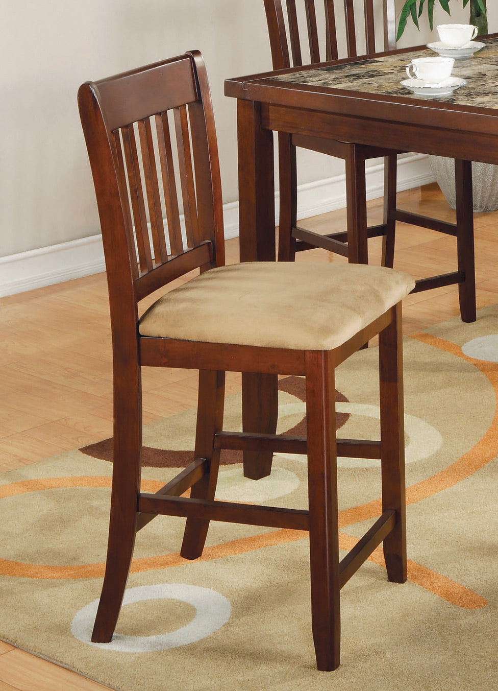 Counter Height Dining Set Red Brown And Tan. 5 PC SET