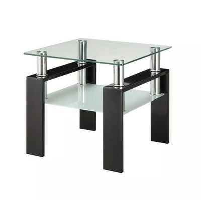Black Tempered Glass Coffee Table With Shelf Black.
