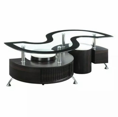 Contemporary Delange Coffee Table And Stools Set Cappuccino. 3-Piece