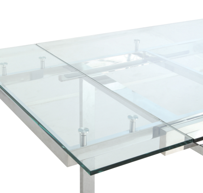 Wexford Glass Top Dining Table With Extension Leaves Chrome