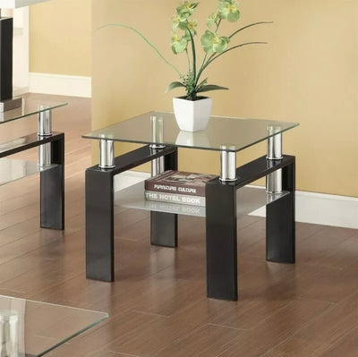 Black Tempered Glass Coffee Table With Shelf Black.