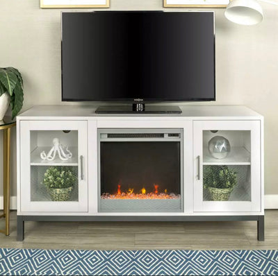 Avenue Wood Fireplace TV Console with Metal Legs - White. 52"