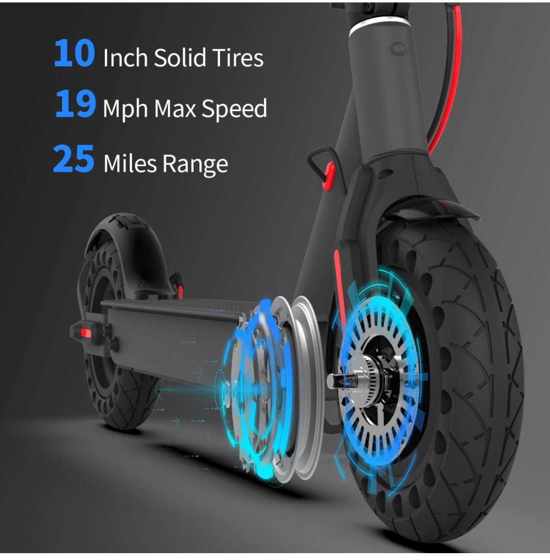 S2 Pro Electric Scooter - 10" Solid Tires - 25 Miles Long-range & 19 Mph Folding Commuter Electric Scooter for Adults