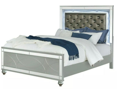Gunnison Queen Panel Bed With LED Lighting Silver Metallic