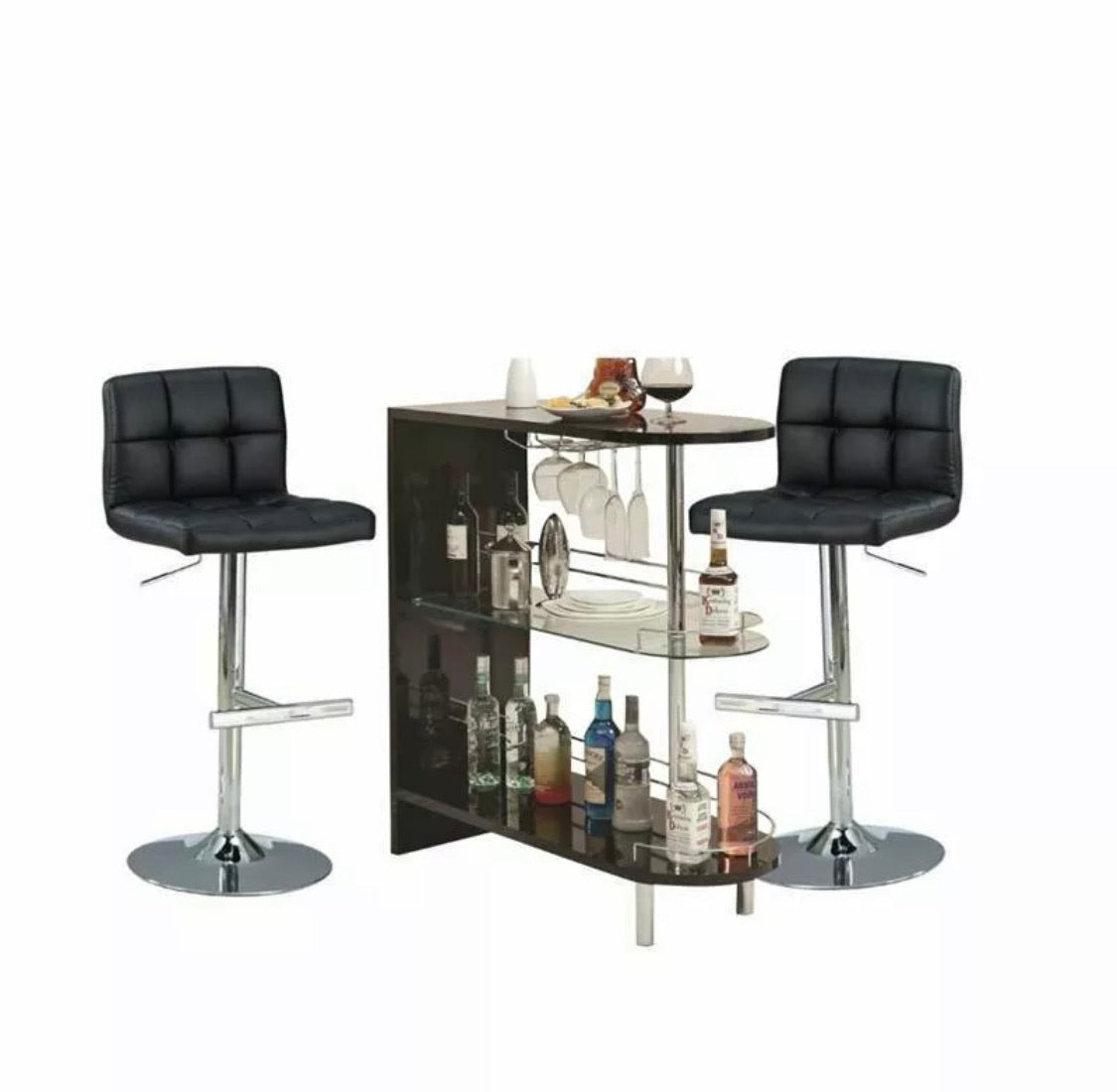 Pub Set with Pub Table and (Set of 2) Bar Stools in Black